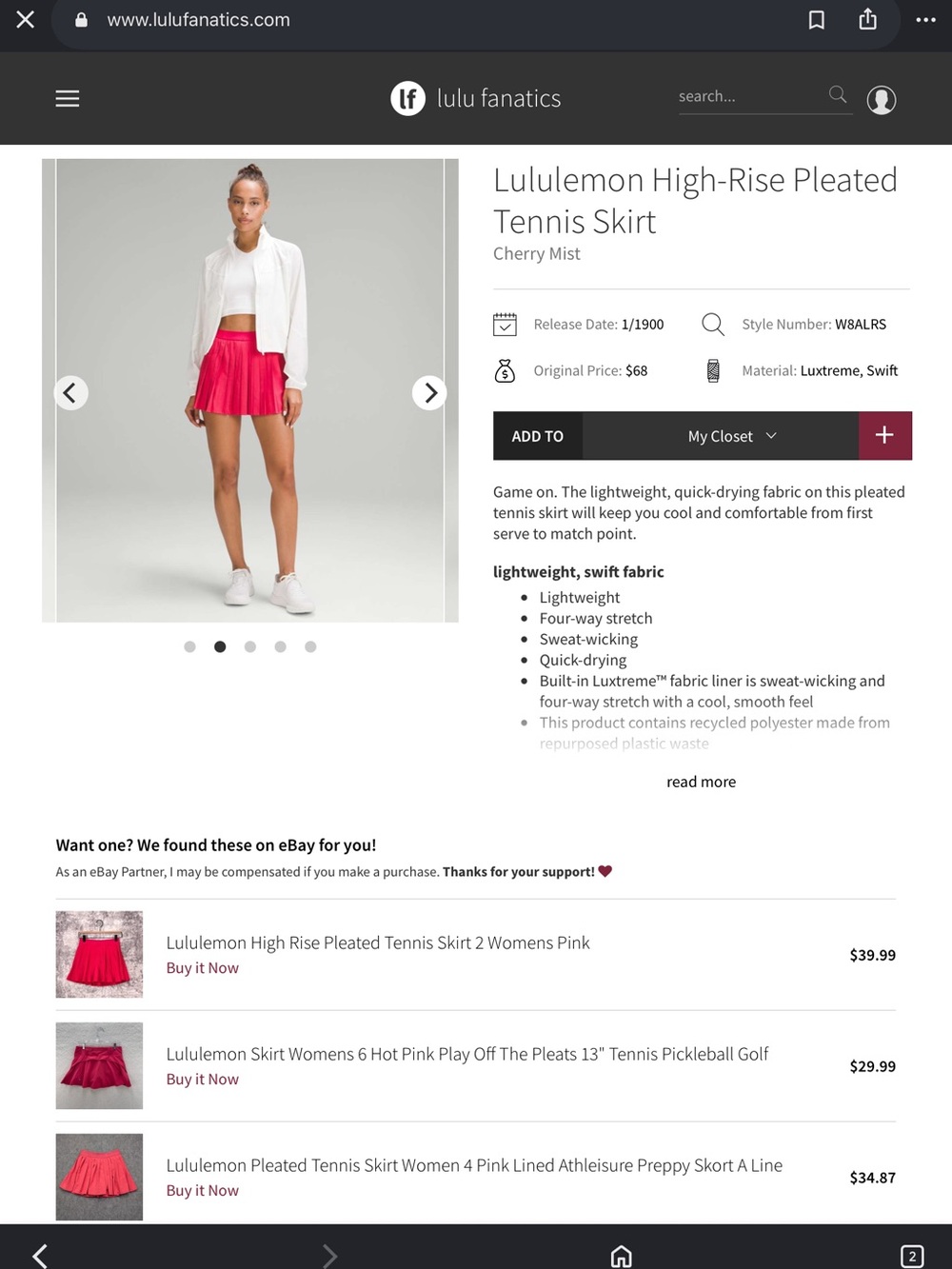 lululemon athletica Hot Pink High-Rise Pleated Skater Skirt